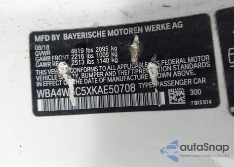 2019 BMW 430I xDrive z USA, uszkodzony, nr VIN WBA4W5C5XKAE50708